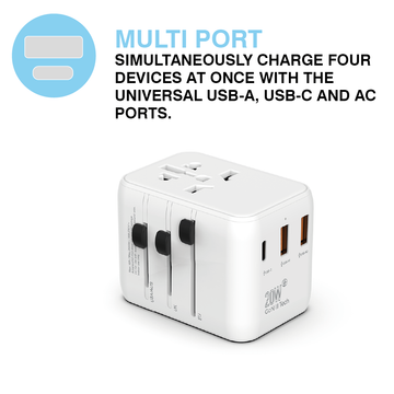 MiTEC MiTRAVEL World Travel Adapter - UK/EU/USA/AUS - White - 0