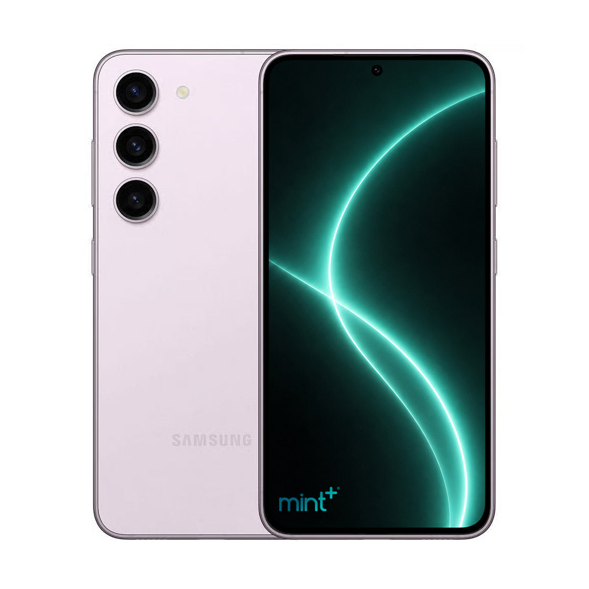 photo of Samsung Galaxy S23 plus purple with mint+ wallpaper